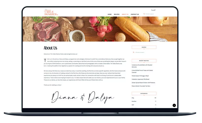 تصميم وتطوير وبرمجة موقع مدونة إلكترونية عن وصفات الأكل